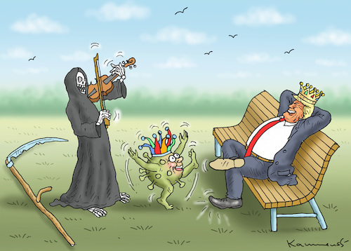 Cartoon: FRÜHLINGSTÄNZCHEN FÜR KING TRUMP (medium) by marian kamensky tagged coronavirus,epidemie,gesundheit,panik,stillegung,trump,pandemie,coronavirus,epidemie,gesundheit,panik,stillegung,trump,pandemie