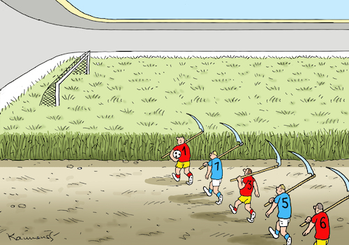 Cartoon: FUSSBALLLOCKERUNG (medium) by marian kamensky tagged coronavirus,epidemie,gesundheit,panik,stillegung,trump,pandemie,coronavirus,epidemie,gesundheit,panik,stillegung,trump,pandemie