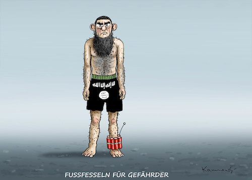 Cartoon: FUSSFESSELN FÜR GEFÄHRDER (medium) by marian kamensky tagged fussfesseln,für,gefährder,is,de,maiziere,terror,fussfesseln,für,gefährder,is,de,maiziere,terror