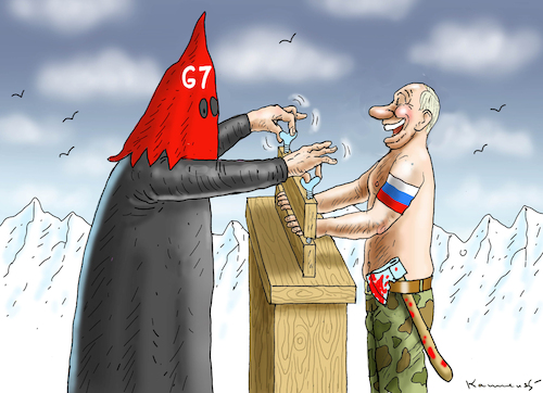 Cartoon: G7-DAUMENSCHRAUBEN (medium) by marian kamensky tagged putins,bescherung,ukraine,provokation,swift,nato,osterweiterung,putins,bescherung,ukraine,provokation,swift,nato,osterweiterung