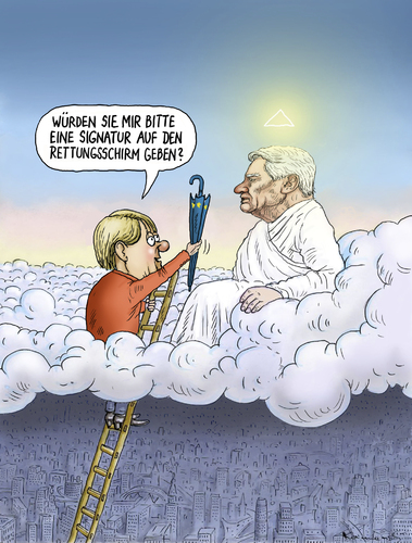 Cartoon: Gauck gibt keine Unterschrift (medium) by marian kamensky tagged rettungsschirm,unterschrift,verweigerte,merkel,angela,gauck,joachim,joachim gauck,merkel,unterschrift,rettungsschirm,joachim,gauck