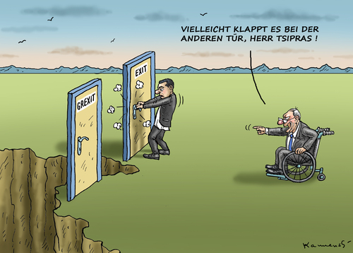 Cartoon: GREXIT (medium) by marian kamensky tagged alexis,tsipras,griechenland,rettungsschirm,grexit,eu,griechowestern,alexis,tsipras,griechenland,rettungsschirm,grexit,eu,griechowestern