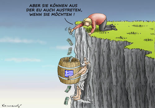 Cartoon: GRIECHENAUSTRITT (medium) by marian kamensky tagged alexis,tsipras,griechenland,rettungsschirm,eu,griechowestern,alexis,tsipras,griechenland,rettungsschirm,eu,griechowestern