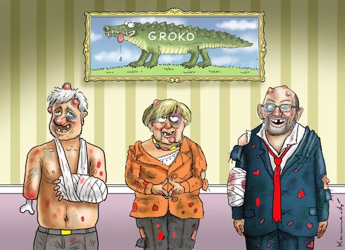 Cartoon: GROKO STEHT ! (medium) by marian kamensky tagged groko,spd,parteitag,schulz,würselen,merkel,groko,spd,parteitag,schulz,würselen,merkel