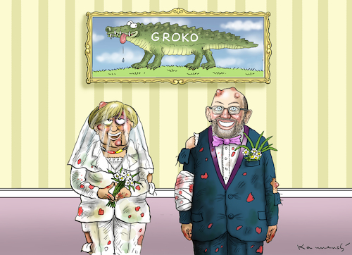 Cartoon: GROKOHOCHZEIT (medium) by marian kamensky tagged jamaika,gespräche,lindner,merkel,seehofer,özdemir,sondierungsgespräche,schulz,kenia,koalition,groko,jamaika,gespräche,lindner,merkel,seehofer,özdemir,sondierungsgespräche,schulz,kenia,koalition,groko