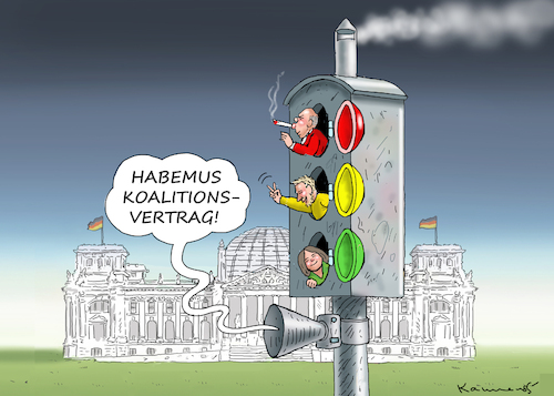 Cartoon: HABEMUS KOALITIONSVERTRAG! (medium) by marian kamensky tagged tv,triell,laschet,baerbock,scholz,laschets,ampelphobie,merkel,habeck,koalitionsvertrag,zukunftsteam,tv,triell,laschet,baerbock,scholz,laschets,ampelphobie,merkel,habeck,koalitionsvertrag,zukunftsteam