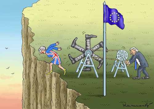 Cartoon: HARDSOFT BREXIT (medium) by marian kamensky tagged brexit,theresa,may,england,eu,schottland,weicher,wahlen,boris,johnson,nigel,farage,brexit,theresa,may,england,eu,schottland,weicher,wahlen,boris,johnson,nigel,farage