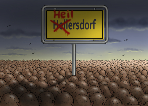 Cartoon: Hellersdorf (medium) by marian kamensky tagged hellersdorf,neonazis,npd,hitlergruss,rassismus,ausländerunterkunft,hellersdorf,neonazis,npd,hitlergruss,rassismus,ausländerunterkunft