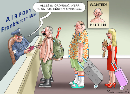 Cartoon: HERR FUTIN BESUCHT DEUTSCHLAND (medium) by marian kamensky tagged kriegsverbrecher,putin,den,haag,kriegsverbrecher,putin,den,haag