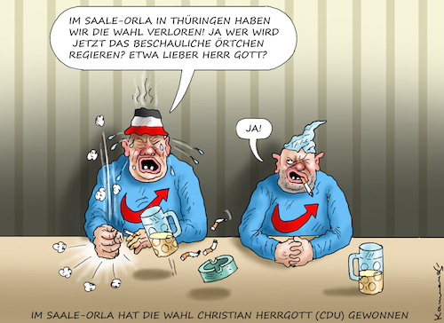 Cartoon: HIMMEL HERR GOTT NOCHMAL! (medium) by marian kamensky tagged wahlen,im,saale,orla,thüringen,afd,cdu,wahlen,im,saale,orla,thüringen,afd,cdu