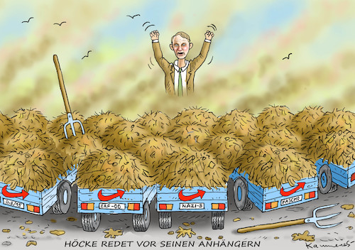 Cartoon: HÖCKE REDET VOR SEINEN ANHÄNGERN (medium) by marian kamensky tagged merkel,seehofer,unionskrise,csu,cdu,flüchtlinge,gauland,merz,afd,akk,spahn,pegida,hutbürger,höcke,führer,wahlen,thüringen,merkel,seehofer,unionskrise,csu,cdu,flüchtlinge,gauland,merz,afd,akk,spahn,pegida,hutbürger,höcke,führer,wahlen,thüringen