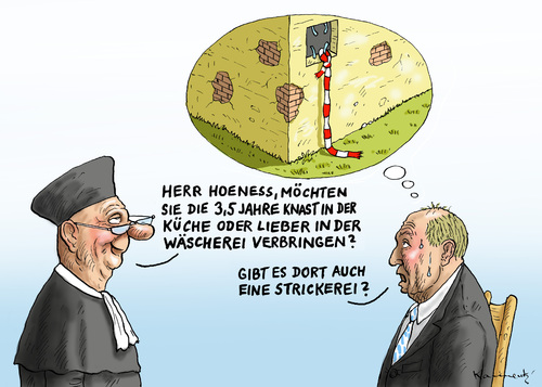 Cartoon: Hoenes ist verurteilt (medium) by marian kamensky tagged uli,hoeness,fc,bayern,steuerbtrug,menschenhandel,uli,hoeness,fc,bayern,steuerbtrug,menschenhandel