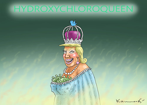 Cartoon: HYDROXYCHLOROQUEEN (medium) by marian kamensky tagged coronavirus,epidemie,gesundheit,panik,stillegung,trump,pandemie,coronavirus,epidemie,gesundheit,panik,stillegung,trump,pandemie