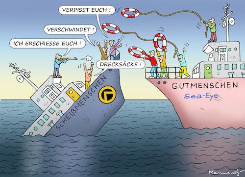 Cartoon: IDENTITÄREN ÄRGERN SICH (medium) by marian kamensky tagged identitären,bewegung,mittelmeer,sea,eye,identitären,bewegung,mittelmeer,sea,eye