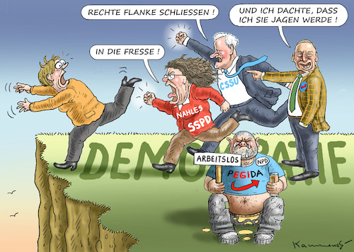 Cartoon: JAGT AUF DIE DEMOKRATIE (medium) by marian kamensky tagged merkel,versus,schulz,wahlkampf,2017,tv,duell,spd,cdu,nahles,in,die,fresse,gauland,afd,merkel,versus,schulz,wahlkampf,2017,tv,duell,spd,cdu,nahles,in,die,fresse,gauland,afd