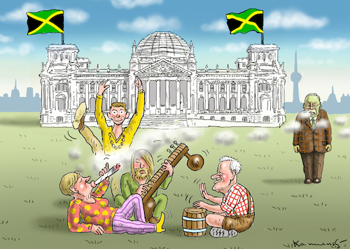 Cartoon: JAMAIKA KOALITION (medium) by marian kamensky tagged merkel,versus,schulz,wahlkampf,2017,tv,duell,spd,cdu,jamaika,koalition,gauland,afd,merkel,versus,schulz,wahlkampf,2017,tv,duell,spd,cdu,jamaika,koalition,gauland,afd