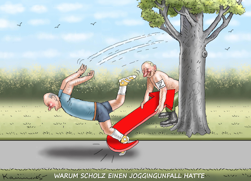 Cartoon: JOGGINGUNFALL (medium) by marian kamensky tagged scholz,beim,joggen,eingeschlafen,scholz,beim,joggen,eingeschlafen