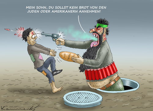 Cartoon: KEIN BROT VON UNGLÄUBIGEN (medium) by marian kamensky tagged kein,brot,von,ungläubigen,für,hamas,kein,brot,von,ungläubigen,für,hamas