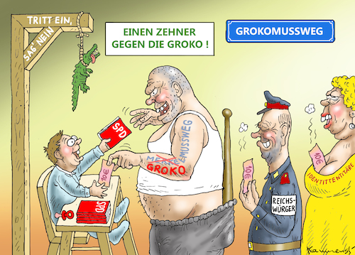 Cartoon: KEVIN NICHT ALLEIN ZUHAUS (medium) by marian kamensky tagged kevin,kühnert,spd,groko,kevin,kühnert,spd,groko