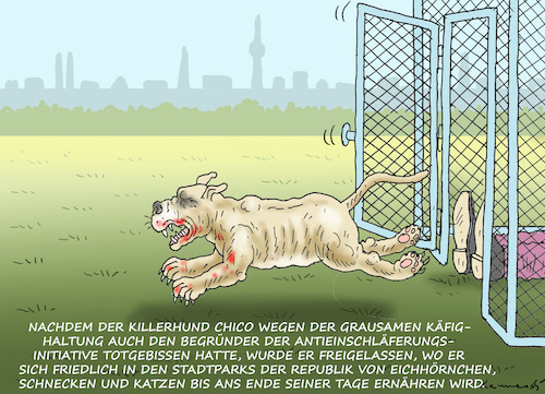 Cartoon: KILLERHUND CHICO KOMMT FREI ! (medium) by marian kamensky tagged killerhund,chico,kommt,frei,killerhund,chico,kommt,frei