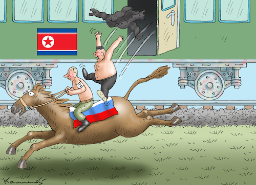 Cartoon: KIM JONG UN BESUCHT RUSSLAND (medium) by marian kamensky tagged kim,jong,un,besucht,russland,kim,jong,un,besucht,russland