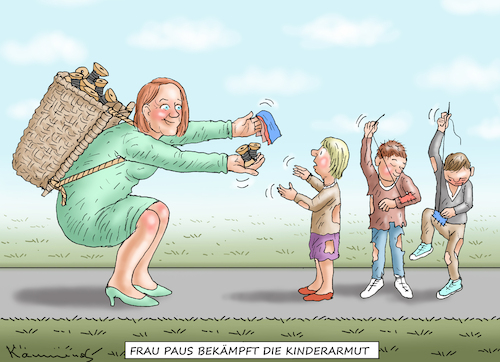 Cartoon: KINDERARMUT UND PAUS (medium) by marian kamensky tagged frau,paus,bekämpft,die,kinderarmut,frau,paus,bekämpft,die,kinderarmut