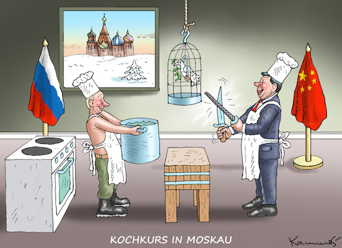 Cartoon: KOCHKURS IN MOSKAU (medium) by marian kamensky tagged xi,jinping,putin,staatsbesuch,moskau,xi,jinping,putin,staatsbesuch,moskau