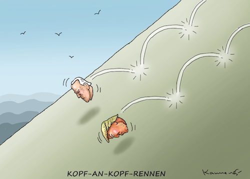 Cartoon: KOPF-AN-KOPF-RENNEN (medium) by marian kamensky tagged us,wahlen,joe,biden,trump,corona,bob,woodward,harris,pence,kopf,us,wahlen,joe,biden,trump,corona,bob,woodward,harris,pence