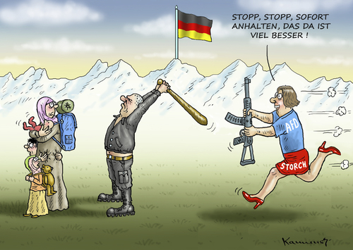 Cartoon: KULTIVIERTE FRAU STORCH (medium) by marian kamensky tagged eu,flüchtlinge,asyl,politik,willkommenskultur,terrorismus,heidenau,horst,seehofer,bayern,eu,flüchtlinge,asyl,politik,willkommenskultur,terrorismus,heidenau,horst,seehofer,bayern