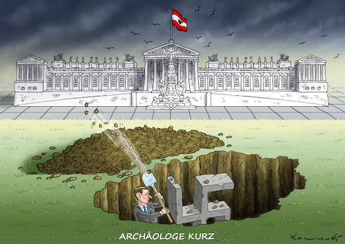 Cartoon: KURZSCHLUSS-ARCHÄOLOGE (medium) by marian kamensky tagged nationalratswahlen,in,österreich,kurz,kern,strache,nationalratswahlen,in,österreich,kurz,kern,strache