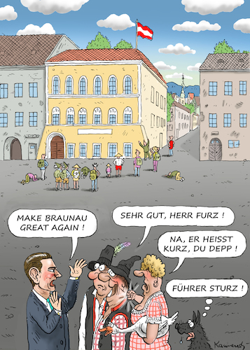 Cartoon: KURZTRIPP IN BRAUNAU (medium) by marian kamensky tagged nationalratswahlen,in,österreich,kurz,kern,strache,nationalratswahlen,in,österreich,kurz,kern,strache