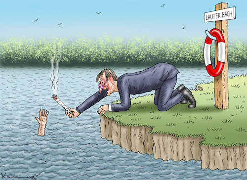 Cartoon: LAUTER BACH (medium) by marian kamensky tagged lauterbach,versuch,deutscher,richterbund,cannabislegalisierung,lauterbach,versuch,deutscher,richterbund,cannabislegalisierung