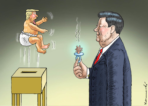 Cartoon: LEICHTES SPIEL (medium) by marian kamensky tagged coronavirus,epidemie,gesundheit,panik,stillegung,trump,pandemie,coronavirus,epidemie,gesundheit,panik,stillegung,trump,pandemie