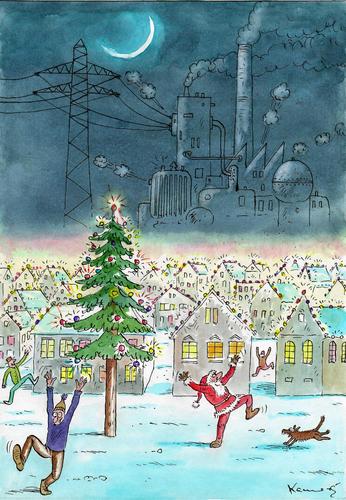 Cartoon: Light Waste-Lichtverschwendung (medium) by marian kamensky tagged humor,weihnachten,weihnachtsmann,tanzen,freude,spaß,energie,lichter,licht,verchwendung,strom,stromverbrauch