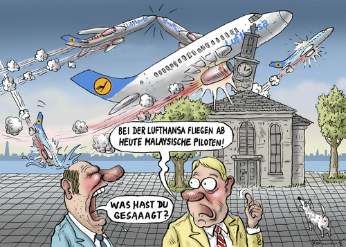 Cartoon: Lufthansa Streik (medium) by marian kamensky tagged lufthansa,streik,piloten,malaysia,lufthansa,streik,piloten,malaysia