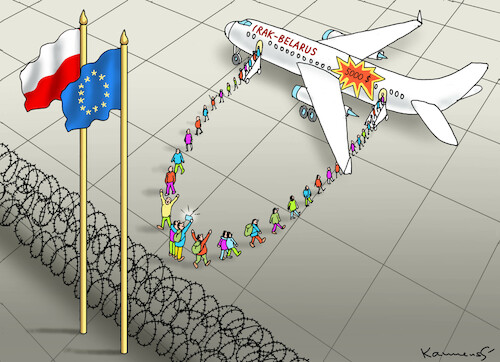 Cartoon: LUKASCHENKOS SCHNÄPPCHENPREIS (medium) by marian kamensky tagged hilfsbereiter,lukaschenko,belarus,flüchtlinge,hilfsbereiter,lukaschenko,belarus,flüchtlinge