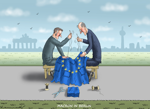 Cartoon: MACRON IN BERLIN (medium) by marian kamensky tagged macron,in,berlin,merz,macron,in,berlin,merz