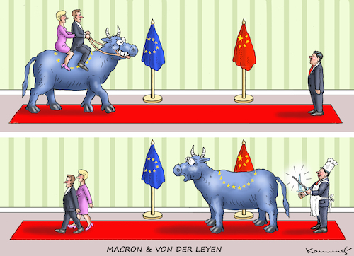 Cartoon: MACRON UNDVON DER LEYEN IN CHINA (medium) by marian kamensky tagged macron,und,von,der,leyen,in,china,macron,und,von,der,leyen,in,china