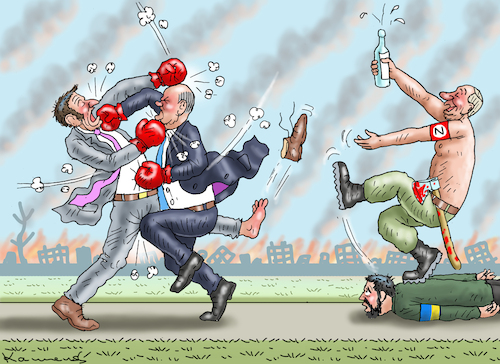 Cartoon: MACRON VS SCHOLZ (medium) by marian kamensky tagged klotz,am,bein,orban,eu,ukrainehilfe,selenskyj,putin,macron,vs,scholz,klotz,am,bein,orban,eu,ukrainehilfe,selenskyj,putin,macron,vs,scholz