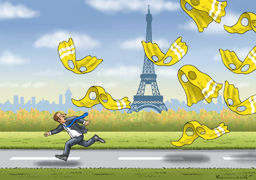 Cartoon: Macrons Gelbwesten (medium) by marian kamensky tagged macron,gibt,nach,gelbwesten,paris,proteste,macron,gibt,nach,gelbwesten,paris,proteste