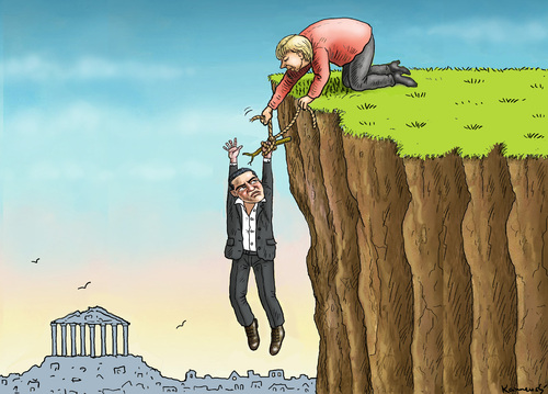 Cartoon: MERKEL BEFESTIGT TSIPRAS (medium) by marian kamensky tagged alexis,tsipras,griechenland,rettungsschirm,eu,griechowestern,alexis,tsipras,griechenland,rettungsschirm,eu,griechowestern