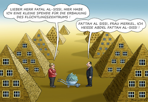 Cartoon: Merkel bei Al-Sissi (medium) by marian kamensky tagged merkel,bei,al,sissi,flüchtlingskrise,ägypten,merkel,bei,al,sissi,flüchtlingskrise,ägypten