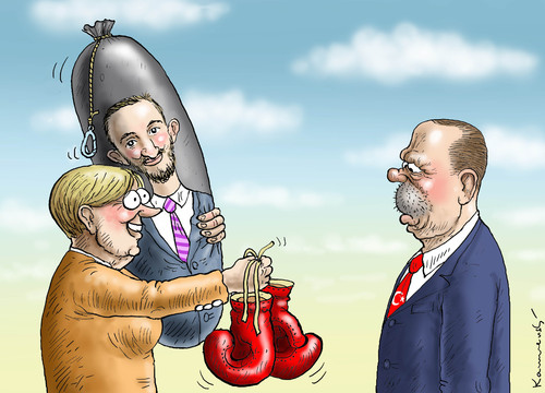 Cartoon: MERKEL BESCHENKT ERDOGAN (medium) by marian kamensky tagged böhmermann,erdogan,merkel,satire,zdf,böhmermann,erdogan,merkel,satire,zdf