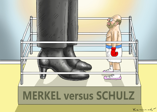 Cartoon: MERKEL BOXT SCHULZ (medium) by marian kamensky tagged merkel,versus,schulz,wahlkampf,2017,tv,duell,spd,cdu,merkel,versus,schulz,wahlkampf,2017,tv,duell,spd,cdu