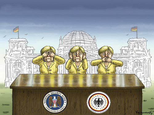 Cartoon: MERKEL MERKT NICHTS (medium) by marian kamensky tagged nsa,bnd,merkel,spähaffäre,nsa,bnd,merkel,spähaffäre