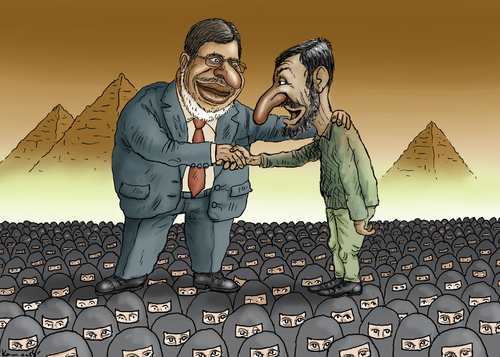Cartoon: Moslembrüder Mursi Ahmadinejad (medium) by marian kamensky tagged mohamed,mursi,ahmadinejad,moslembrüder,ägypten,president,ahmadinejad,moslembrüder,ägypten,president,mursi
