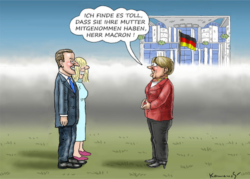 Cartoon: MÜTTERTREFFEN IN BERLIN (medium) by marian kamensky tagged macron,besucht,merkel,macron,besucht,merkel