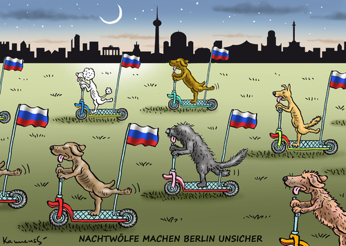 Cartoon: NACHTWÖLFE IN BERLIN (medium) by marian kamensky tagged nachtwölfe,in,berlin,nachtwölfe,in,berlin