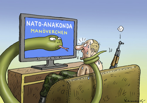 Cartoon: NATOKONDA UND PUTIN (medium) by marian kamensky tagged anakonda,putin,nato,manöver,polen,anakonda,putin,nato,manöver,polen