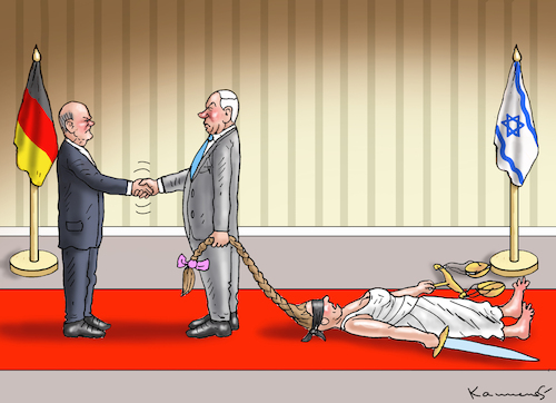 Cartoon: NETANYAHU BESUCHT SCHOLZ (medium) by marian kamensky tagged netanyahu,besucht,scholz,netanyahu,besucht,scholz